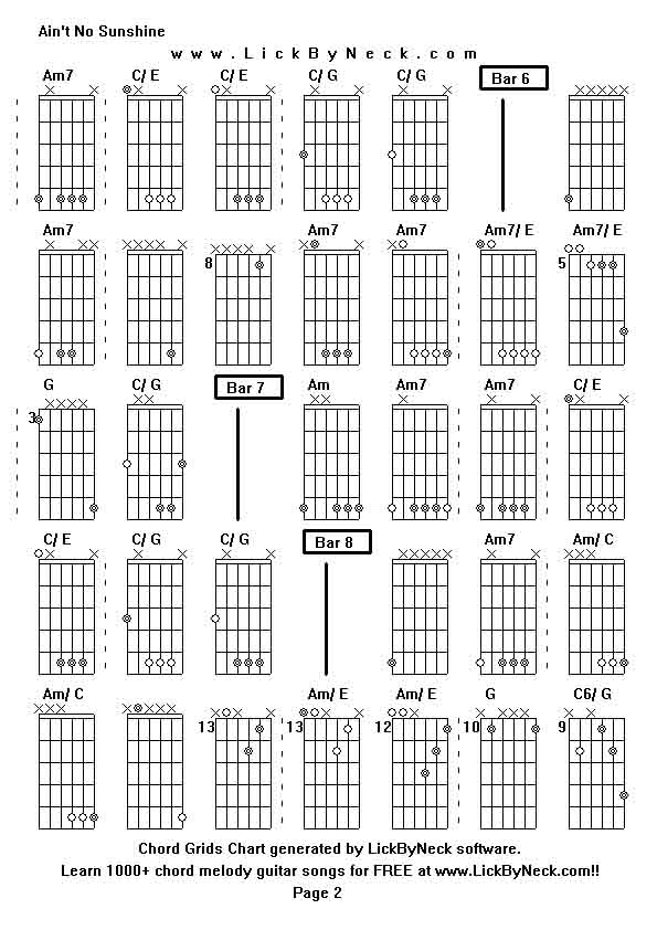 Chord Grids Chart of chord melody fingerstyle guitar song-Ain't No Sunshine,generated by LickByNeck software.